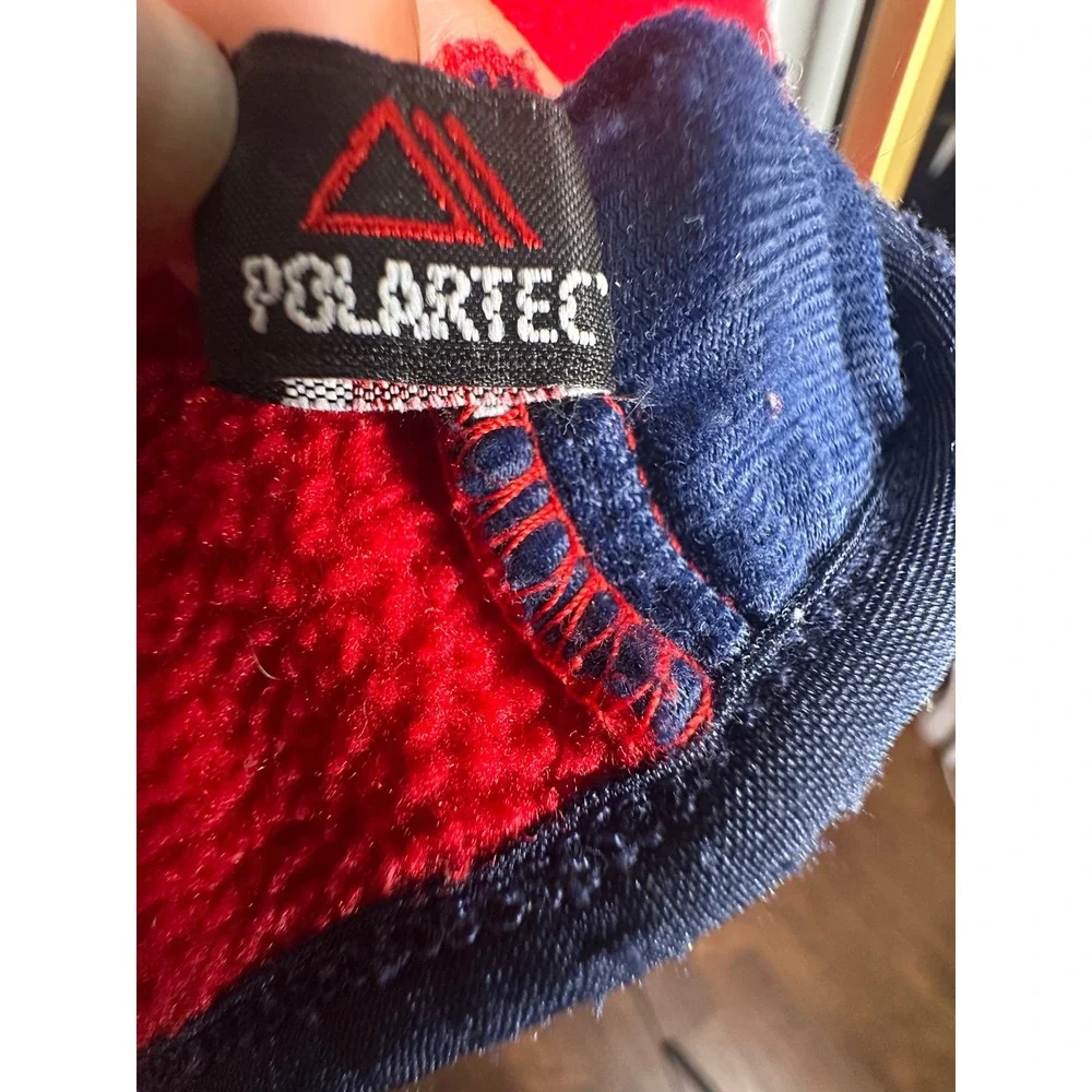 Vintage LL Bean Men's Polartec Fleece Pullover Red Navy Trim Snap Size Large